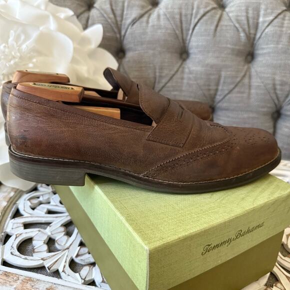 Tommy Bahama Brown Leather Wing tip Slip on Penny Loafers Shoes Men’s 10 - Picture 3 of 10